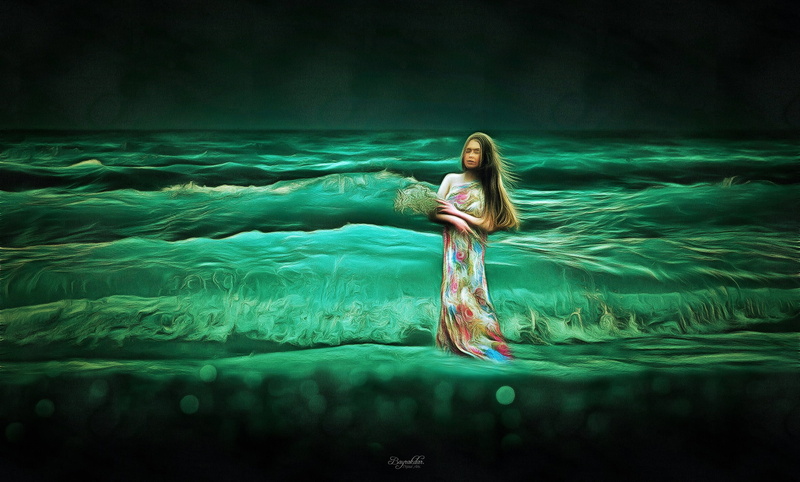 adult, dress, long hair, dreamlike, mystery, water, dark, ethereal, young adult, floating on water, 1080P, one person, swimming pool, tranquility, beauty