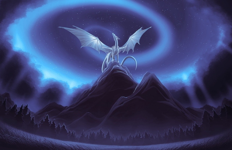 night, environment, creativity, star shape, dragon fantasy art, scenics - nature, mountain, astronomy, nature, landscape, dark, power in nature, star - space