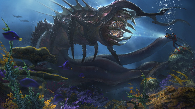the diver, Alejandro Olmedo, 1080P, fish, monster, Deep Sea Creature