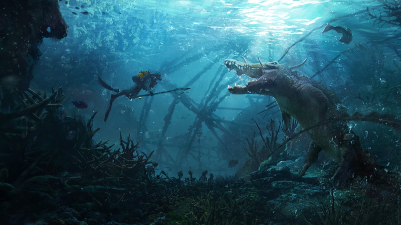 Sea Monster, 1080P, Crocodile, Fantasy, Underwater