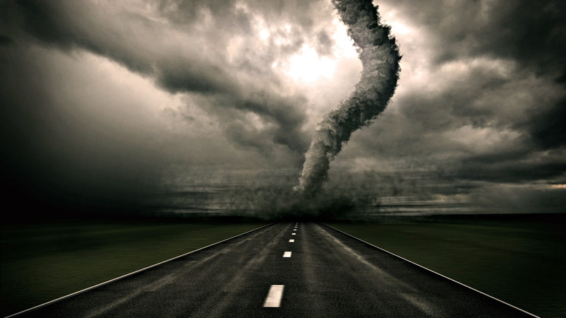 nature, digital art, road, sky, tornado, storm, 1080P