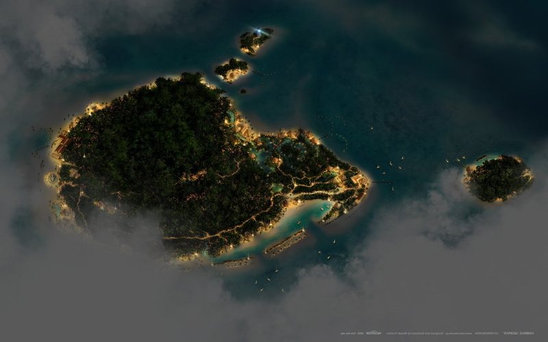 sea, aerial view, nature, digital composite, tranquility, water, underwater, plant, digital art cgi nature landscape island sea trees forest beach sand house boat lighthouse clouds tropical birds eye view evening lights