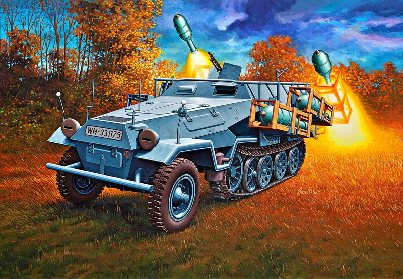 the jet system of volley fire, Sd Kfz 251, self-propelled, Throw frame 40, German, 2K, heavy, Howling Cow, The Second World War