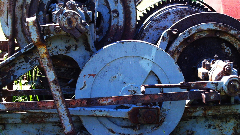 part, deterioration, mode of transportation, outdoors, mechanism, wheel, engine, cog, brown, clockwork, Mechanical, industry, 1080P, abandoned, metal