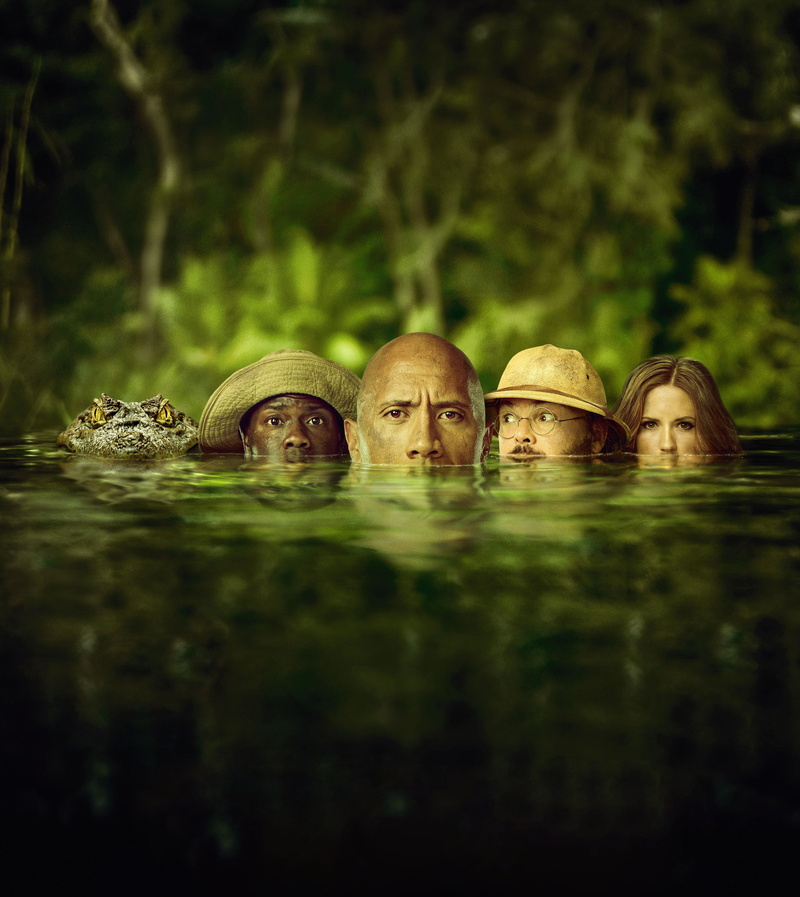 jumanji, Kevin Hart, water, movie, characters, 4K, Karen Gillan, HD, Jumanji: Welcome to the Jungle, bodies, 2017, Jack Black, Dwayne Johnson