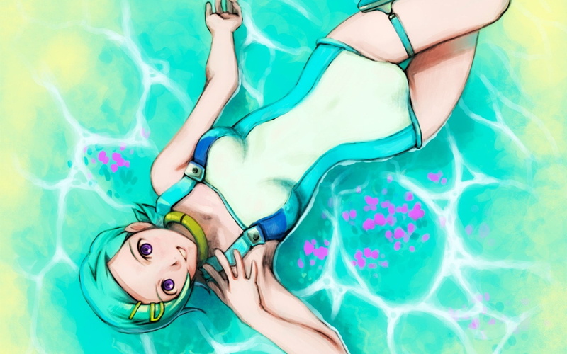 green, character, women, lifestyles, young women, Eureka Seven, Anime, pool, floating on water, one person, young adult, females, water, 1080P, turquoise colored