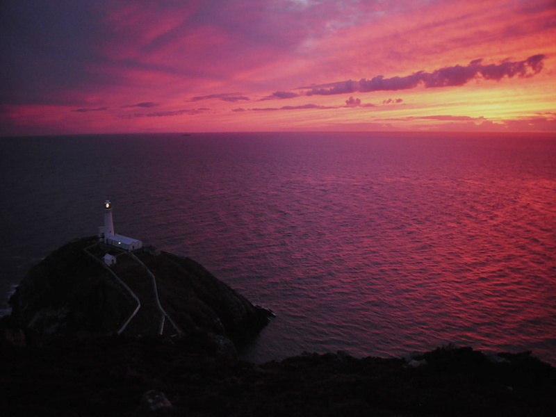 island, nature, Irish  sea, Trinity  House, lightened, Sunset, Ynys Lawd, orange, dusk, coastline, sea, South  Stack, 720P, body of water, body, near