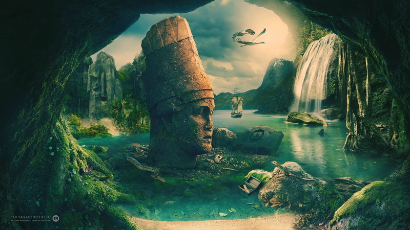 birds, Sailing Ship, cave, 2K, maya civilization, Desktopography