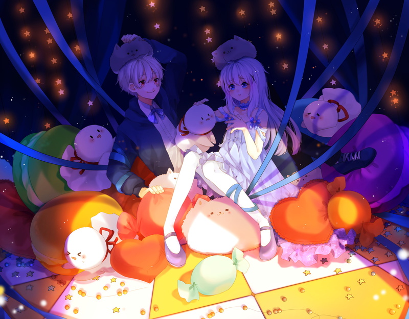 sweet food, multi colored, no people, 1080P, night, celebration, Anime, glowing, food, lighting equipment, art and craft, decoration, event, representation