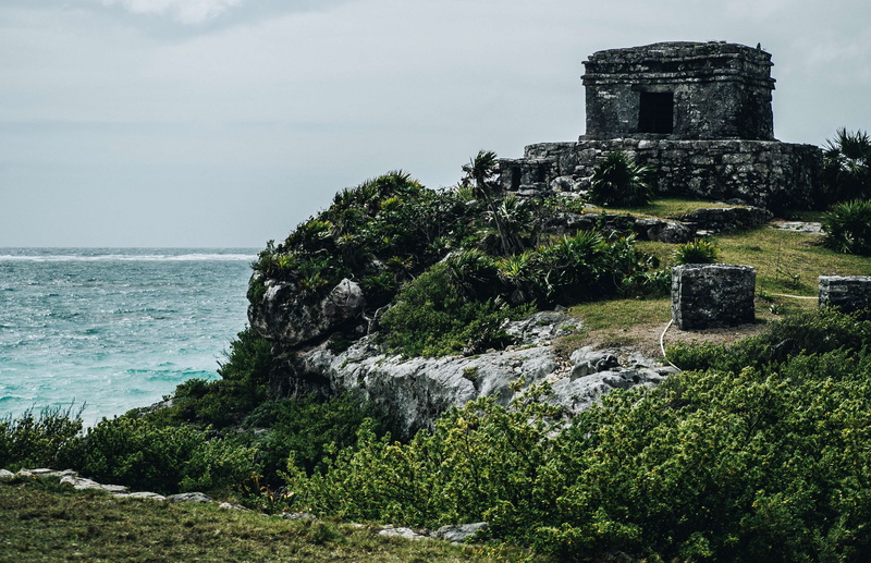 land, sea, ruins, old ruin, nature, building exterior, solid, ruined, tulum, architecture, no people, history, outdoors, plant, mayan, built structure