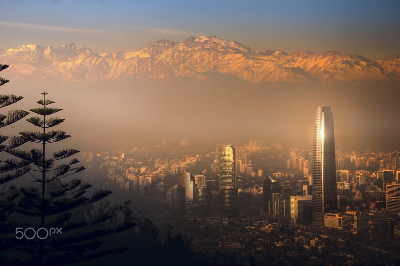 Santiago, haze, fog, light, 1080P, mountains, Chile, the city