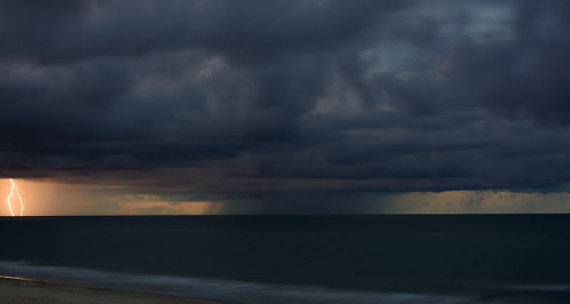 clouds, sky, rain, scenics - nature, horizon over water, tranquility, tranquil scene, dramatic sky, beach, ocean, water, dark, sea, no people, thunder