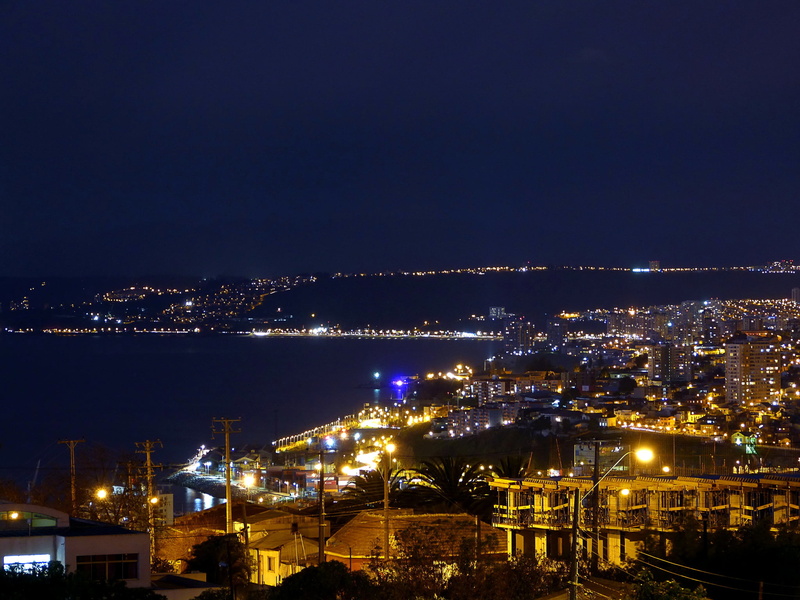 coast, port, 1080P, home, sea, night, lights, Valparaiso, Chile