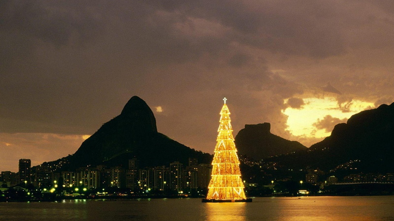 Brazil, bay, landscape, Christmas Tree, sunset, city, Rio de Janeiro, 1080P