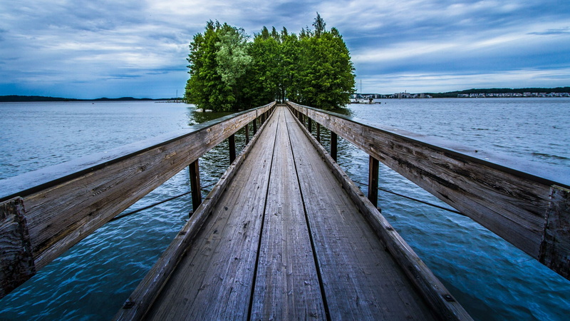 pier, sea, dock, horizon, wood, 4K, tree, lake, cloud, sky, wooden, calm, water, trees