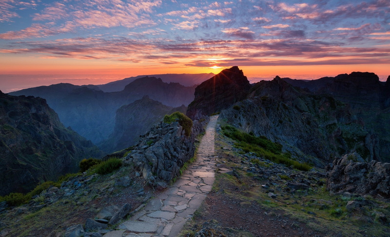 path, direction, sky, idyllic, rock, environment, the way forward, beauty in nature, cloud - sky, scenics - nature, sun, mountains, hiking, landscape, footpath
