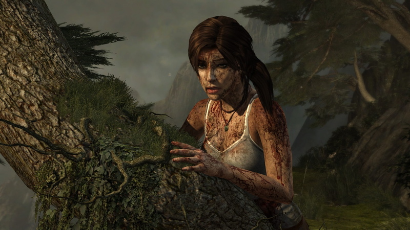 tree, leisure activity, hairstyle, women, trunk, Lara Croft, lifestyles, video games, 1080P, tomb raider 2013, young women, standing, hair, nature, long hair