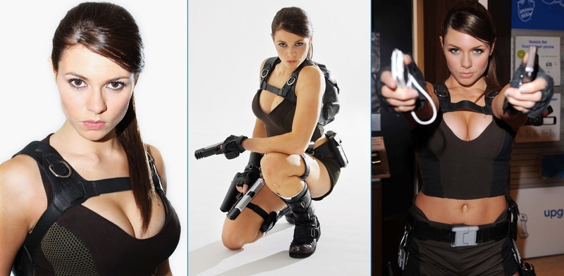 young adult, holding, women, Tomb Raider, people, standing, looking at camera, teenager, multiple image, Lara Croft, front view, hairstyle, beauty, young women