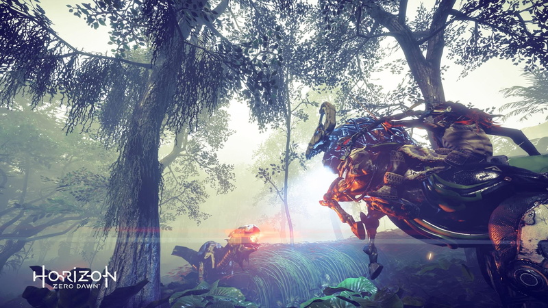 outdoors, PlayStation 4, trunk, real people, statue, tree trunk, herbivorous, men, people, 1080P, video games, Aloy (Horizon: Zero Dawn), tree, nature