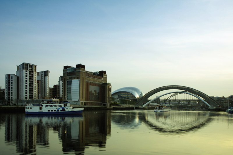 architecture, waterfront, building exterior, quay, building, quayside, reflection, east, arch bridge, clear sky, water, bridge, tyneside, cityscape, nature