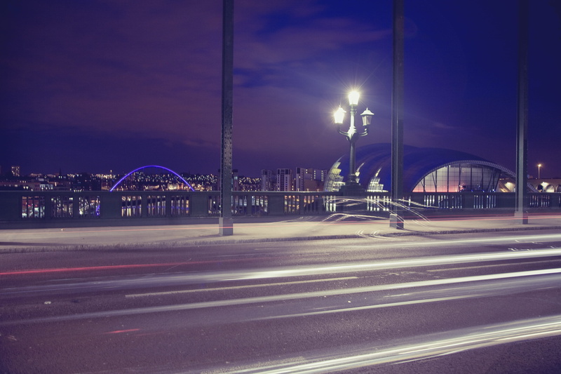 bridge - man made structure, sage gateshead, no people, sky, street, time, light streaks, UK, building exterior, light trail, structure, great britain