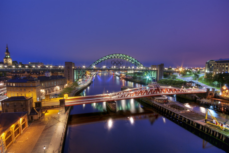 bridges, England, night city, Gateshead, river, 1080P