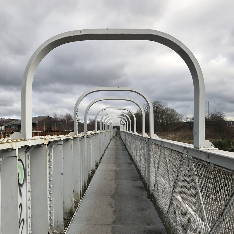 direction, bridge - man made structure, sky, graffiti, cloud - sky, cross, trees, 2K, worn, cloudy, footbridge, day, concrete, the way forward, cloud