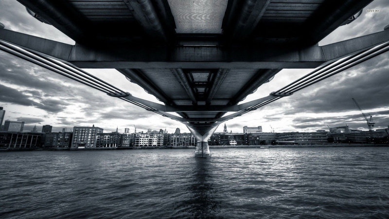 underneath, connection, day, bridge - man made structure, waterfront, skyscraper, built structure, cloud - sky, office building exterior, Millennium Bridge