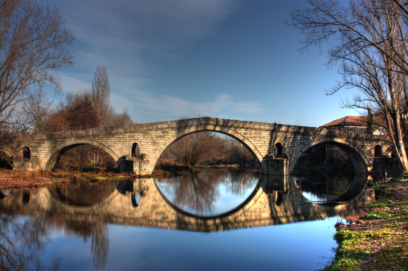 architectural, reflection, Невестино  Kyustendil Province, Platinum, arch, architecture, Kadin Most, europe, Bulgaria, photo, daytime, river, 4K, bridge