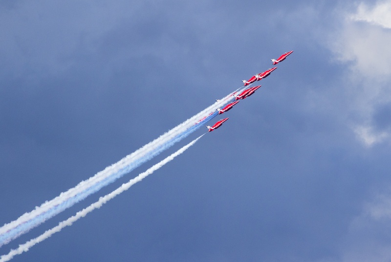 fighter, aerospace industry, aerobatic, newcastle, transportation, airplane, show, 2K, flight, raf, aircraft, low angle view, airshow, cloud - sky, aviation