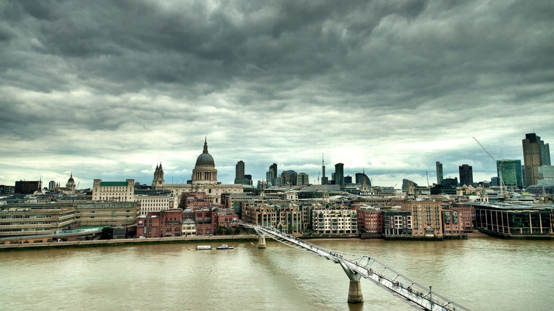 office building exterior, 1080P, river, London, travel, Millennium Bridge, skyscraper, sky, religion, outdoors, tower, nature, building, water, spire
