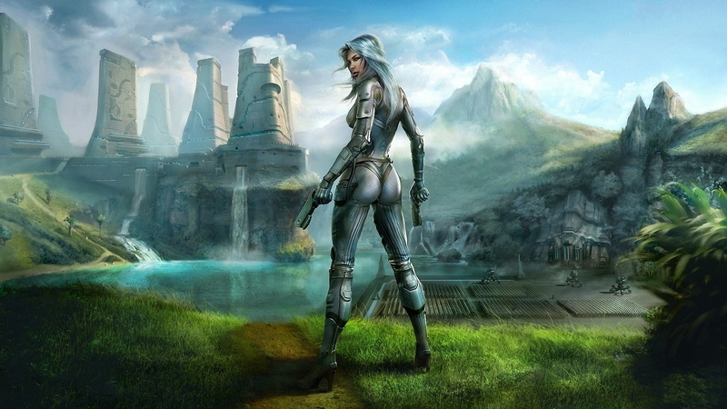 1080P, hd, earthrise, fantasy, science, art, women, x, sketches, outdoors, Guns, artwork, abstract, fiction