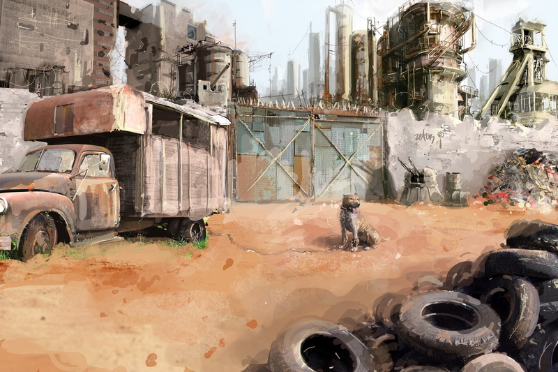 apocalyptic, dogs, fantasy, nature, 1080P, hd, digital art, art, digital, post apocalyptic, post, fantasy art, deserts