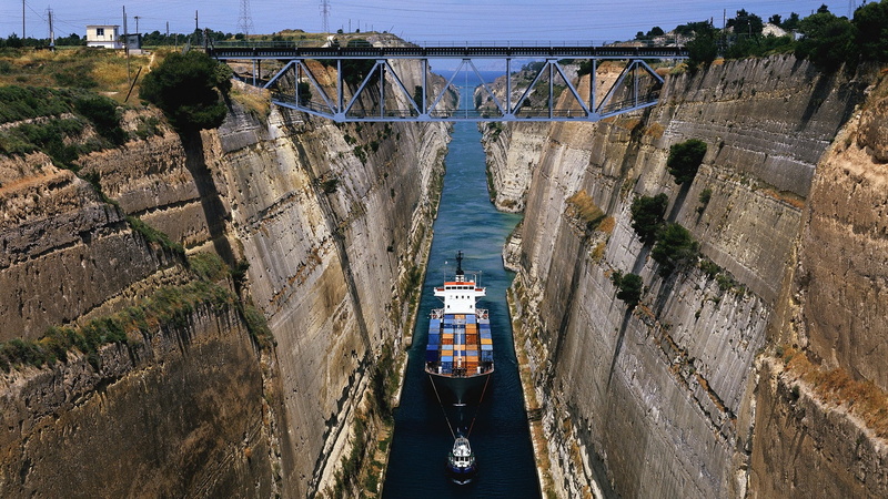 canal, world, 1080P, hd, x, bridges, architecture, corinthos, greece, ships, art