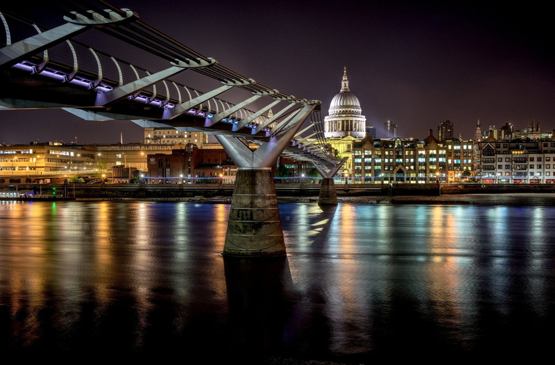 1080P, UK, bridge, London, Millennium Bridge, night