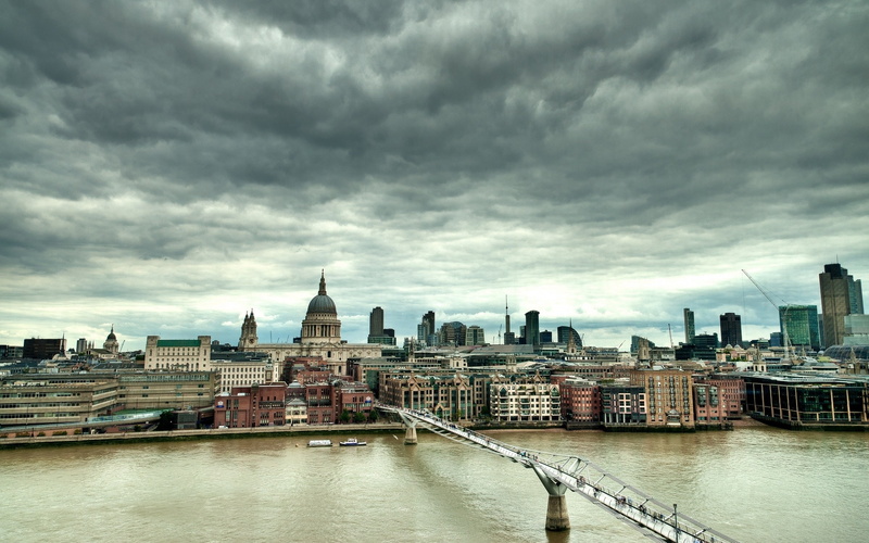 England, Bridge, River, London, Millennium, Dusk, 2K, Clouds, Houses
