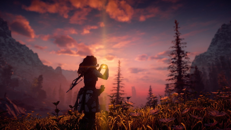 Eloy, postapokalipsis, Guerrilla Games, Horizon Zero Dawn, sunset, 1080P, Playstation 4, gesture, landscape, exclusive, heart
