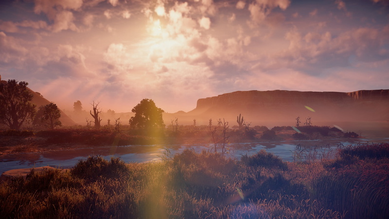 Playstation 4, landscape, Horizon Zero Dawn, Guerrilla Games, 1080P, river, desert, rocks, exclusive, sunset