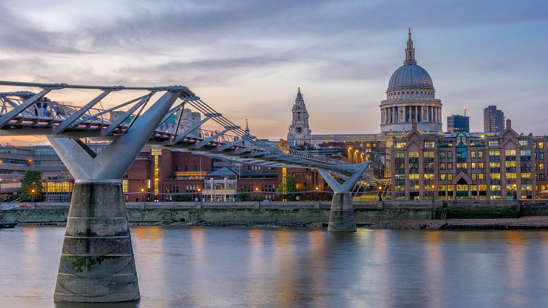 skyline, reflection, millennium bridge, place of worship, tourist attraction, no people, built structure, tourism, travel, river thames, thames, building