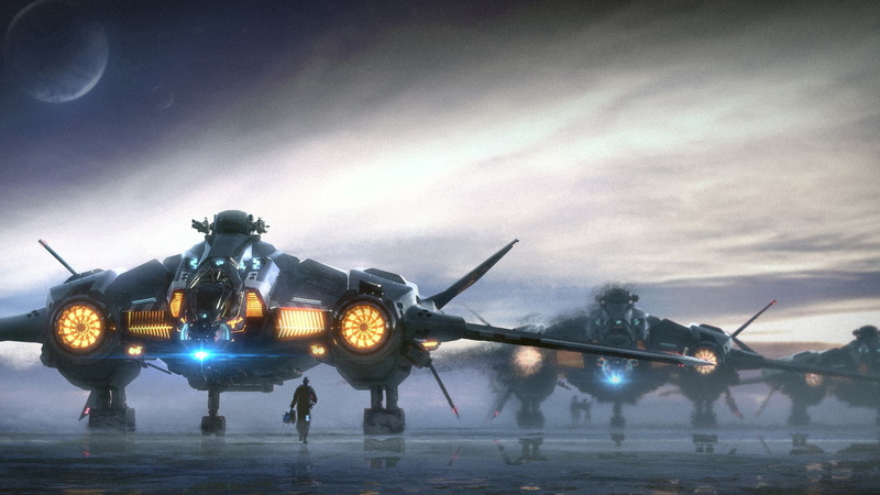 incidental people, fighter plane, plane, air vehicle, mode of transportation, armed forces, outdoors, airport, aerospace industry, cloud - sky, star citizen science fiction video games vanguard military aircraft