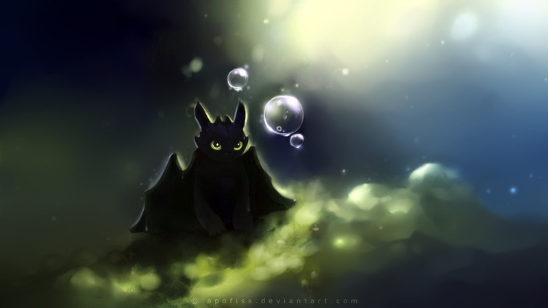 Apofiss, dragon, How to Train Your Dragon, 1080P, Night Fury, Toothless, bubbles, How to Train Your Dragon 2