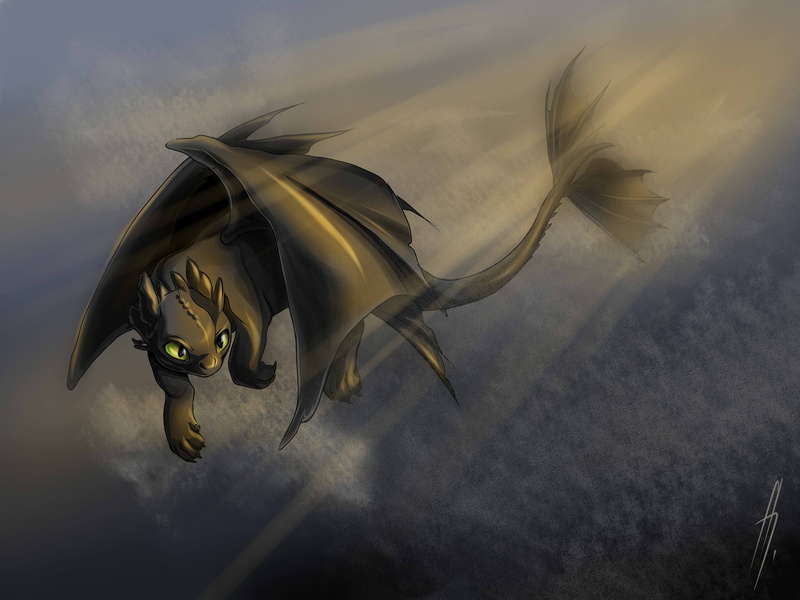 Toothless, fantasy, the night fury, 2K, dragon, art, How to train your dragon