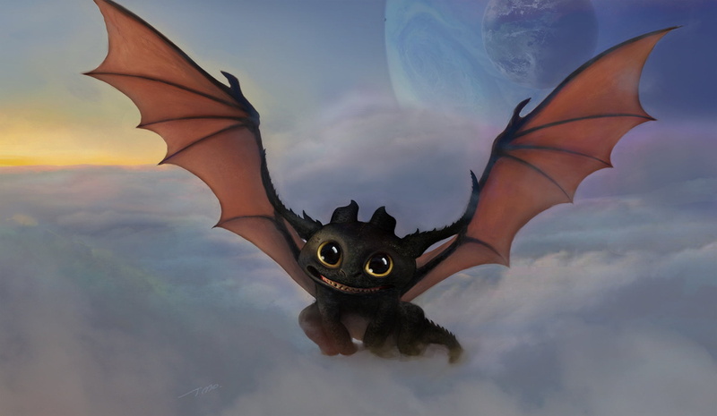 animal, art, planet, Toothless, night, dragon, animal wildlife, 1080P, day, Wire of iron, flying, sky, animals in the wild, clouds, pets, outdoors, portrait