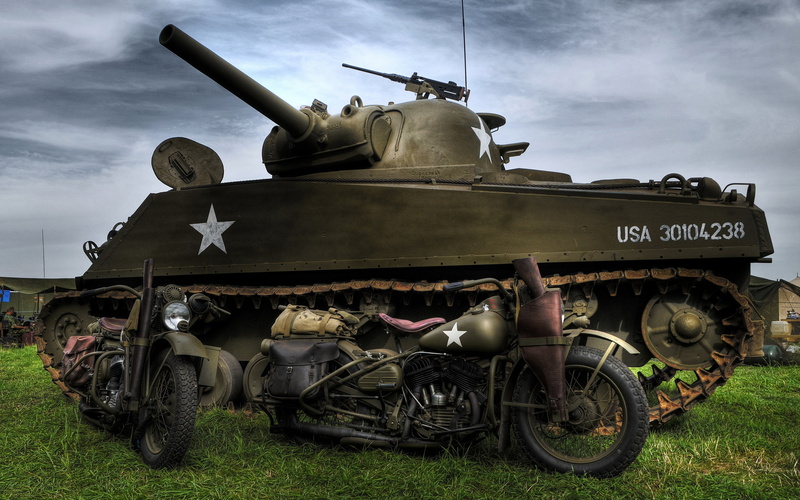 average, military motorcycles, Harley-Davidson, world, Second, WLA, M4 Sherman, model, war, period, 1080P, 1942., " Sherman", tank