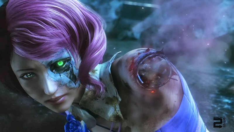 dyed hair, young adult, hairstyle, headshot, close-up, Tekken: Blood Vengeance, focus on foreground, cyborg, 1080P, glass - material, women, transparent