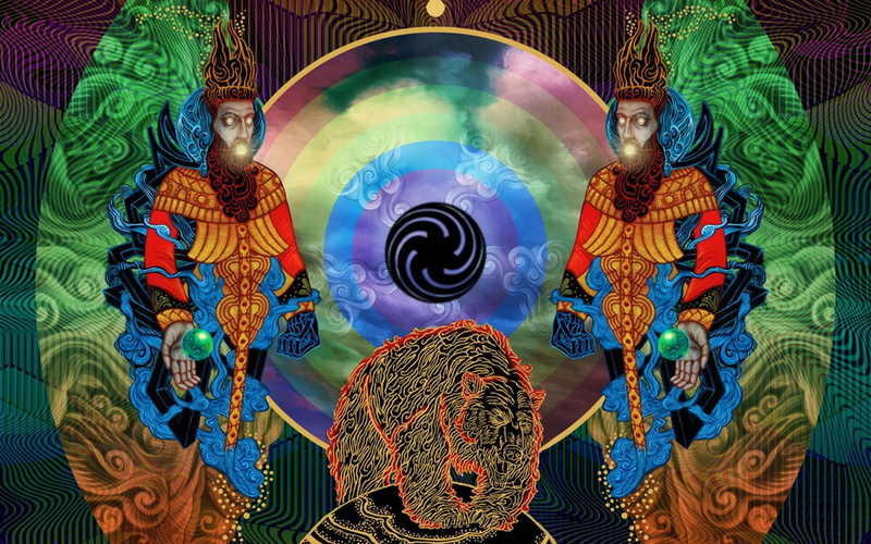 bears, colorful, Mastodon, surreal, album covers, glowing eyes, music, 1080P, circle