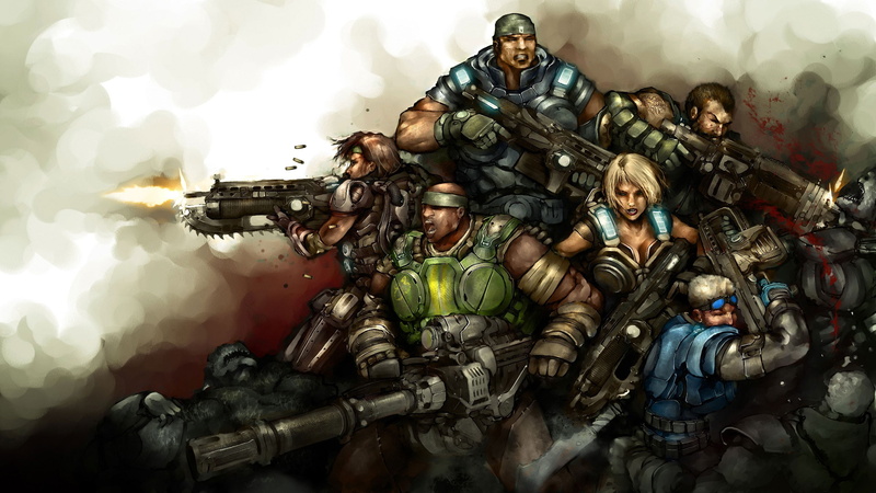 war, human representation, male likeness, sculpture, ceramic, video games, statue, armed forces, Gears of War 3, black, aggression, Gears of War, still life