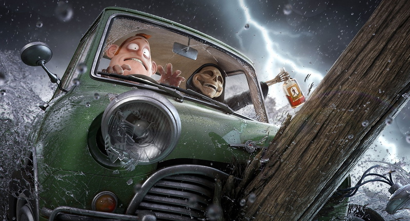 Grim Reaper, 1080P, Car, Lightning, Dark, Rain, Alcohol, Man, Timber, Skull, Death