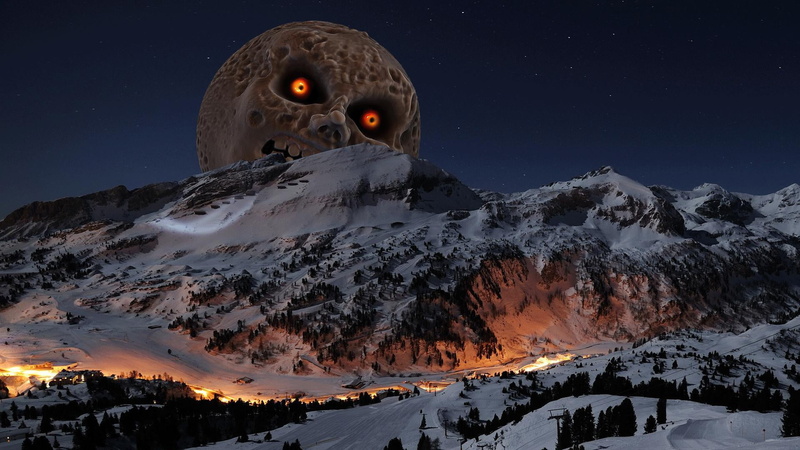 mountains, 1080P, range, mountain, The Legend of Zelda, white, Moon, black, The Legend of Zelda: Majoras Mask