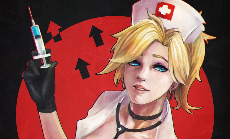 syringe, female, make-up, beauty, illustration, females, blond hair, women, close-up, Angela Ziegler, girl, adult, blizzard, looking at camera, one Person